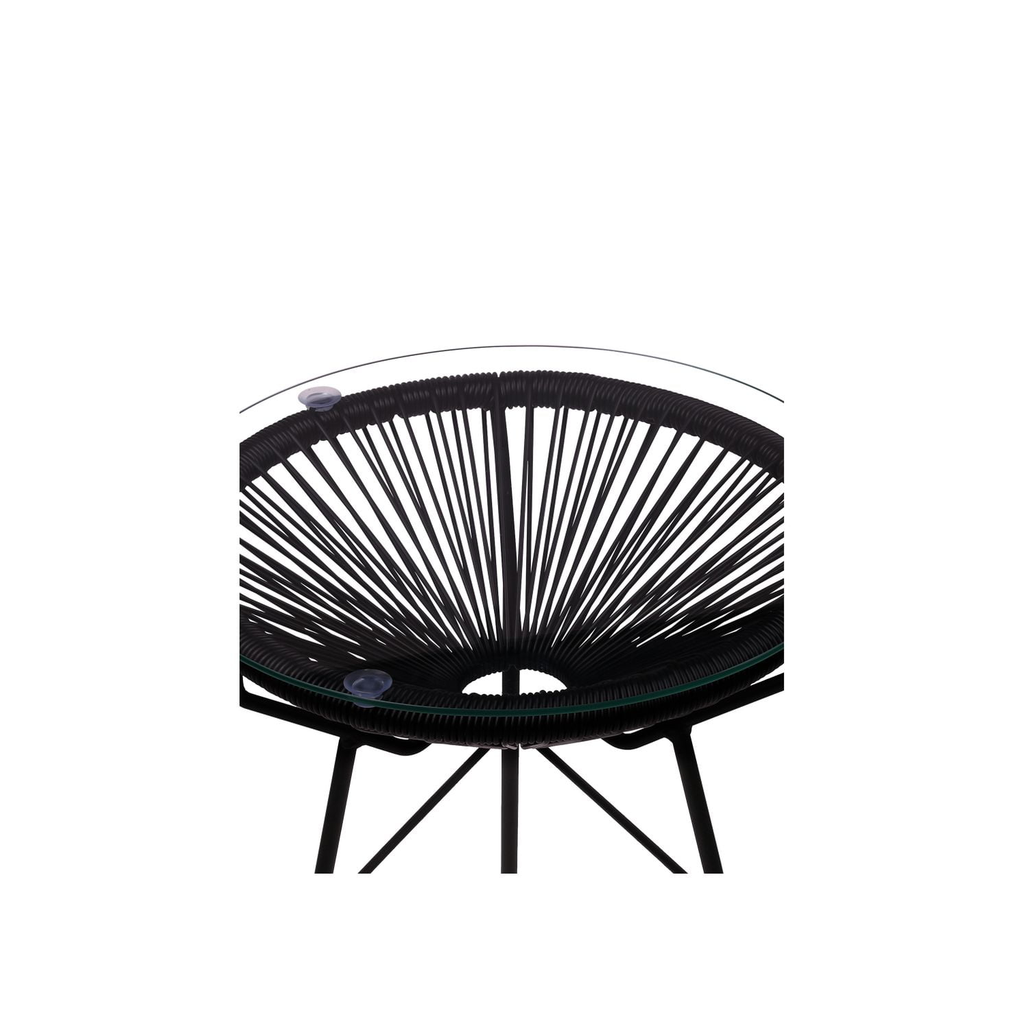 Table d'appoint Plata Import Acapulco avec verre, table d'appoint moderne d'extérieur en noir, table d'appoint en osier enveloppé, table d'intérieur - d'extérieur, table d'appoint en plastique noir