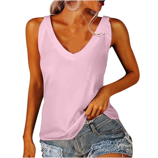 AherBiu Tank Top for Women V Neck Solid Color Sleeveless Comfy Backless Loose Fitting Basic Camis Tshirts