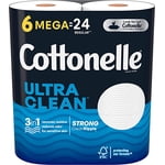 Cottonelle Ultra Papier hygiénique propre, Tissu de bain fort, 6 Mega Rolls (Equals) 24 Roulements réguliers)
