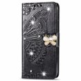 thumbnail image 3 of Wallet Case for iPhone xs max, PU Leather Flip Protective Phone Case Wrist Strap Card Slots Holder Pocket Emboss Butterfly Flower Stand Case for iPhone Black, 3 of 9