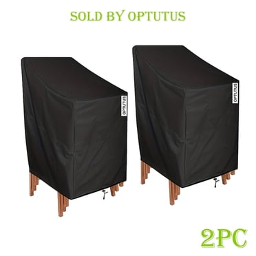 OPTUTUS Housses de Chaise d'Extérieur, Lot de 2 Housses de Siège Profond pour Patio, Housses de Mobilier de Patio Imperméables pour 4 à 6 Chaises Empilables, Noir-27 x 27 x 47 Pouces