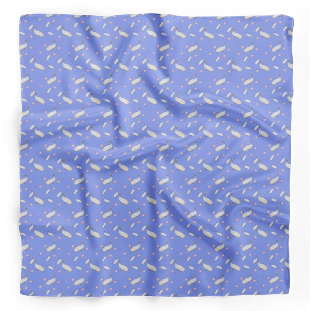 Bimba Blue Shell & Whale Fish Ocean Pure Silk Printed Head Bandanas Summer Neck Wrap Scarf 40 x 80 Inches