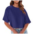 thumbnail image 1 of Plebaso Womens Cropped T-Shirts Short Sleeve Round Neck Tshirts Solid Color Casual Loose Basic Tops Tees, 1 of 6