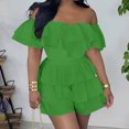 thumbnail image 2 of Lenpel Women's off Shoulder Rompers Trendy Cotton Ruffle Short Sleeve Tiered Summer Jumpsuits Casual Overall Shorts, 2 of 6