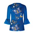 thumbnail image 5 of Hauts pour Femmes Haut à Imprimé Floral Col en V Manches Courtes Bouton T-Shirt Bleu G, 5 of 5