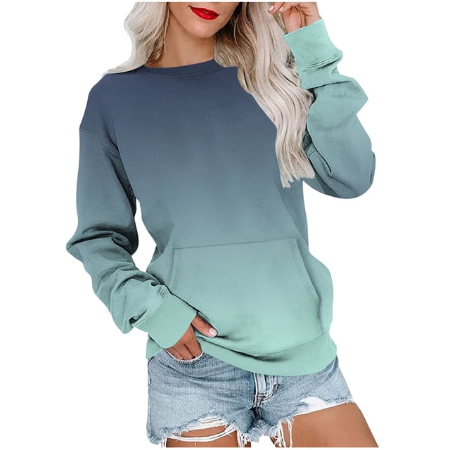 Lmnyox Chandails à Col Rond pour Femmes, Mode Décontractée, Imprimé, Manches Longues, Chandails à Enfiler avec Poche, Chemises Basiques Amples