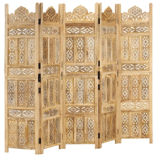 vidaXL Room Divider Folding Privacy Screen for Home Office Solid Wood Mango