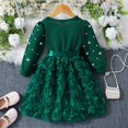 thumbnail image 4 of EGNMCR Longues Robe à Manches à Col Rond pour Enfants, Couleur Unie, Robe à Col Rond à Manches Longues pour Filles, Jupe Décontractée et Confortable en Tulle avec Nœud, Robe en Polyester pour Fille, 4 of 8