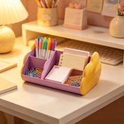 pstuiky Desk Storage Box Office Desk Organizer Multi Compartment Pen Holders Cute Desktop Organizer for Stationery Cosmetics Small Accessories