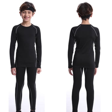 Combinaison d'Entraînement de Compression pour Enfants, Ensemble de Couche de Base Thermique pour Garçons avec Doublure en Molleton, Vêtement Athlétique Ajusté pour Sports par Temps Froid, Soccer, Ski et Basketball Gris