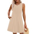 thumbnail image 3 of Ovzne Robes pour Femmes Robe pour Femme Mode Confortable Été Couleur Unie Sans Manches Col Rond Robe Maxi Grande Taille Liquidation, 3 of 5