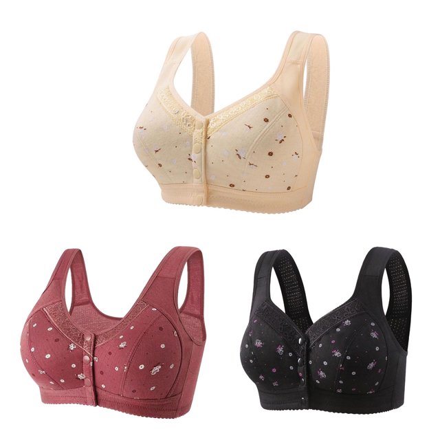 Bigersell Front Closing Bras for Older Women 3pcs T-Shirt Bra Style R-55 Breathable Seamless Bras Pack R-55-khaki