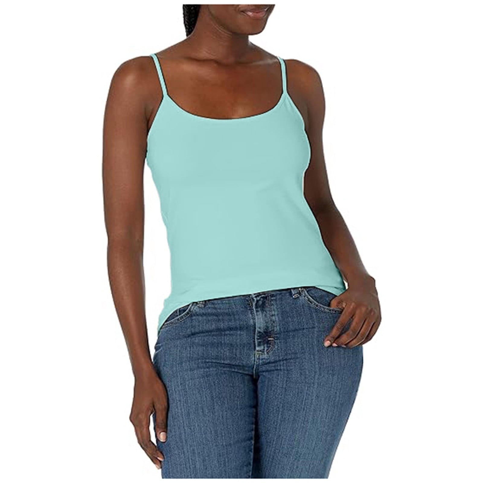 Hiiyo Women's Spaghetti Strap Camisole with Built-In Bra Summer Tank Top, Sizes XXL