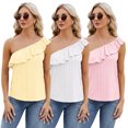 thumbnail image 1 of Zoeecloth Womens Tops Sleeveless Solid Color Round Neck Button Vest Tees Shirts Summer Casual Ruffled One Shoulder Vest Fashion Button Vest S-XXL, 1 of 9