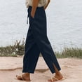 thumbnail image 1 of Women Casual Cotton Linen Drawstring Elastic Waist Long Wide Leg Pants, 1 of 6