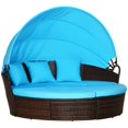 thumbnail image 1 of Outsunny Chaise Longue de Patio avec Canapé-Lit Rond Coussiné 4 Pcs Bleu, 1 of 10