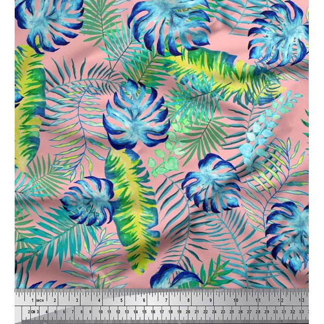 Soimoi Rayon Fabric Leaves Tropical Print Fabric by the Yard 42 Inch Wide