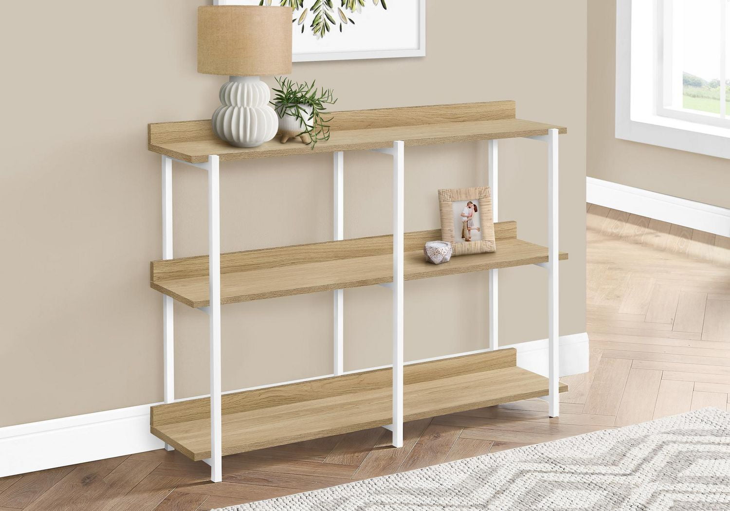Monarch Specialties Table D'appoint, Console, Entrée, Étroit, Sofa, Salon, Chambre À Coucher, Métal, Stratifié, Naturel, Blanc, Contemporain, Moderne