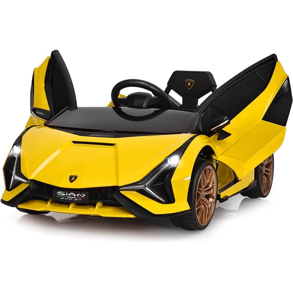 OLAKIDS Voiture Électrique Lamborghini Sian 12 V sous Licence pour Enfants, avec Télécommande Parentale, Suspension à Ressorts, Lecteur MP3, Roadster Électrique Texturé Fibre de Carbone pour Tout-Petits