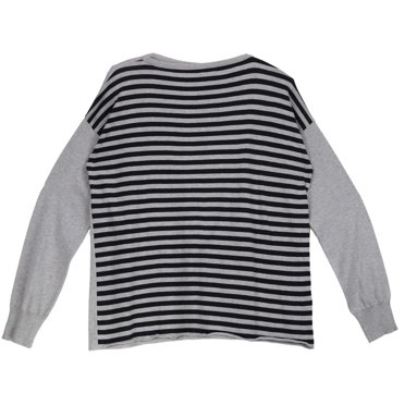 Mary Ya Femme Marine / Gris Rayé Encolure Bateau ML Manches Longues - m