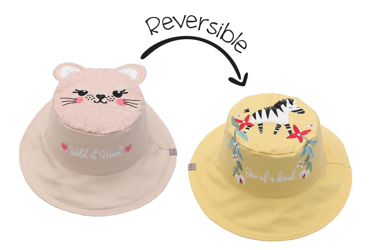 FlapJackKids - Reversible Baby, Kids & Toddler Sun Hat - Leopard & Zebra - UPF 50+