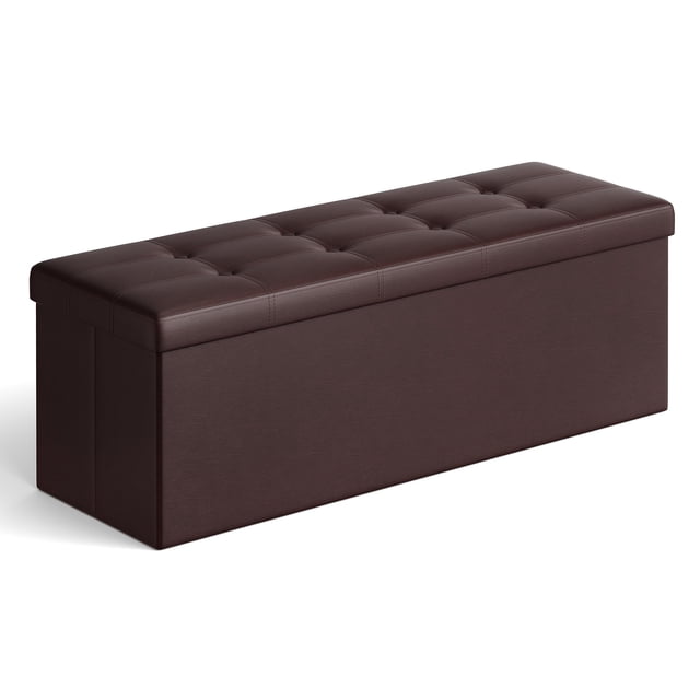 SONGMICS 43 Inches Folding Storage Ottoman Bench, Storage Chest, Footrest, Padded Seat, Brown ULSF703