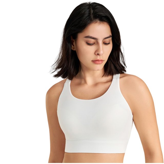 Yuyuzo Sports Bras for Women Wireless Round Neck High Support Seamless Full Coverage Workout Crop Tank Tops