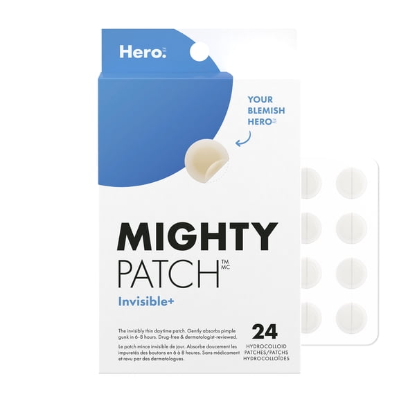 Hero Cosmetics Mighty Patch Invisible+, Barely-There Hydrocolloid Patches for Pimples on Face, Day-Time Acne Treatment for Sensitive Skin, 24ct