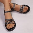thumbnail image 3 of FRSASU Women's Rhinestone Flat Sandals Glitter Open Toe Sparkly Summers Dressy Beach Slides Shoses Black, 3 of 9