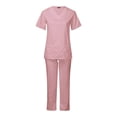 thumbnail image 3 of DPTALR Ensemble d'Infirmière pour Femmes à Manches Courtes, Couleur Unie, avec Poche, Col en V, 3 of 6