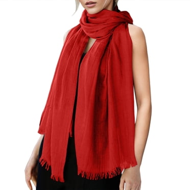 YOUSNH Foulard Femme en Coton et Lin Uni pour Toutes les Saisons, Foulard de Plage à Rayures, Foulards pour Femmes, Rouge Brique, Taille Unique