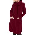 thumbnail image 1 of Floleo Robe d'Été Décontractée pour Femme à Col en V Boutonnée, Manches Longues, Confortable pour le Quotidien, Couleur Unie, Coupe Ample, Mini, pour le Printemps et l'Automne (Rouge, 2TG), 1 of 7