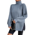 thumbnail image 1 of EYIIYE Chandail d'Automne et d'Hiver pour Femme à Manches Longues, Col Roulé, Tricot, Chandail, Couleur Unie, Ourlet Fendu, Long Tricot, Chandail, Ample, Décontracté, Confortable, Hauts, 1 of 8
