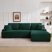 Comfortable modular sofa for the living room – L-shape, 3-seater, Cloud design – memory foam, deep seat, corduroy upholstery – no assembly required – mini model, corduroy, green, chaise longue on the