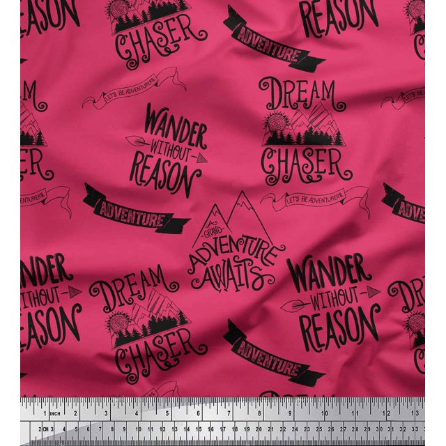 Soimoi Pink Poly Georgette Fabric Dream Chaser Text Print Fabric by the Yard 42 Inch Wide