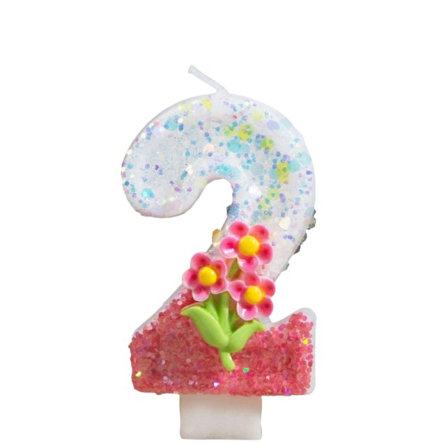 Goleeg Pink Flower Birthday Number Candles, Number 2 Candle - Cupcake Decorations, Pink Theme Candles, Flower Theme Party Decorations, Suitable for Party Celebrations