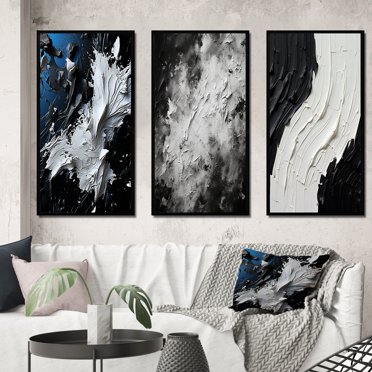 Designart « Abstract Stream of Euphoria I » Peinture Abstraite Ensemble d'Art Mural Encadré de 3 - Ensemble de Toiles à Cadre Moderne Bleu pour Déco de Salon