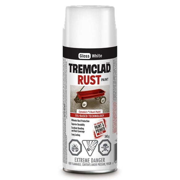Tremclad Interior/Exterior Oil Based Rust Protection Spray Paint in Gloss White, 340g