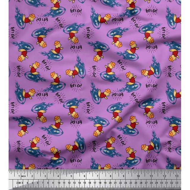 Soimoi Cotton Cambric Fabric Text,Rugby Ball & Bird Cartoon Fabric Prints by Yard 56 Inch Wide