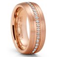 thumbnail image 1 of Mens Rose Goldtone Eternity Tungsten Carbide Ring Dome Wedding Band CZ 8MM, 1 of 6