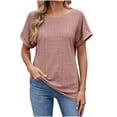 thumbnail image 1 of Pisexur Hauts pour Femmes, Hauts de Printemps pour Femmes Blouses pour Femmes Chic Décontracté Haut à Manches Courtes Ajouré à Col Rond Uni Haut/chemise à Manches Courtes à Col Rond Rose, G, 1 of 6
