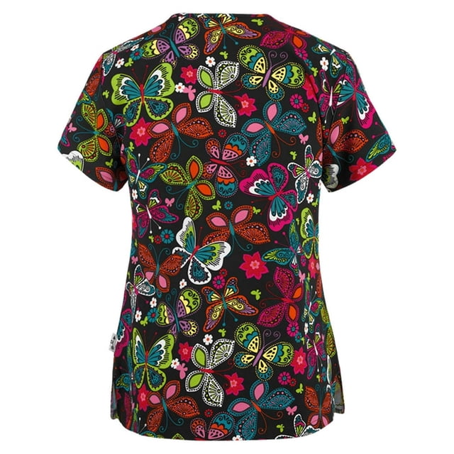 Hauts à Manches Courtes pour Femmes à Col en V Blouse T-shirt d'Uniforme de Travail pour Femmes