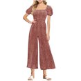 thumbnail image 1 of XZNGL Combinaison pour Femmes, Encolure Carrée Manches Courtes Imprimée Jambe Grand Tenue Décontractée d'Été, Noir TG, 1 of 7