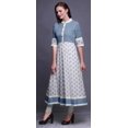 thumbnail image 3 of Bimba White Damask Block Print Long Flared A Line Indian Kurtis For Women Party Wear Anarkali Kurta-Large, 3 of 5