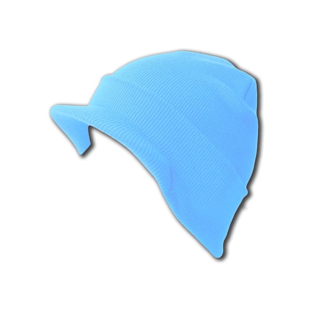Cuff Beanie Visor Skull Cap Hat Beanie - Sky Blue