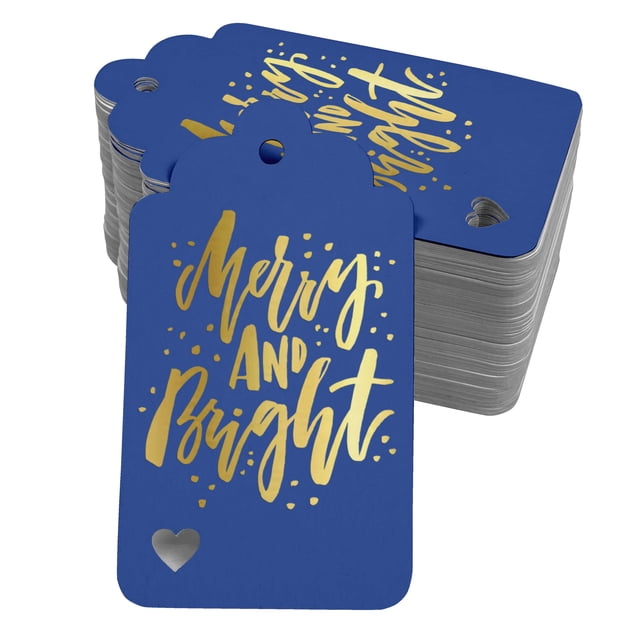 Inkdotpot Gold Foil Paper Hang Tags Merry And Bright Christmas Favor Tags 100 Pieces