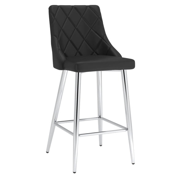 Contemporary Faux Leather and Metal 26" Counter Stool, Set of 2 - Black and Chrome