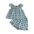 thumbnail image 2 of Wlynlyn Baby Girls Clothes Cap Sleeveless Button down Tank Top Ruffle Hem Elastic Waisted Shorts Plaid Summer Outfits 2-3 Years, 2 of 7