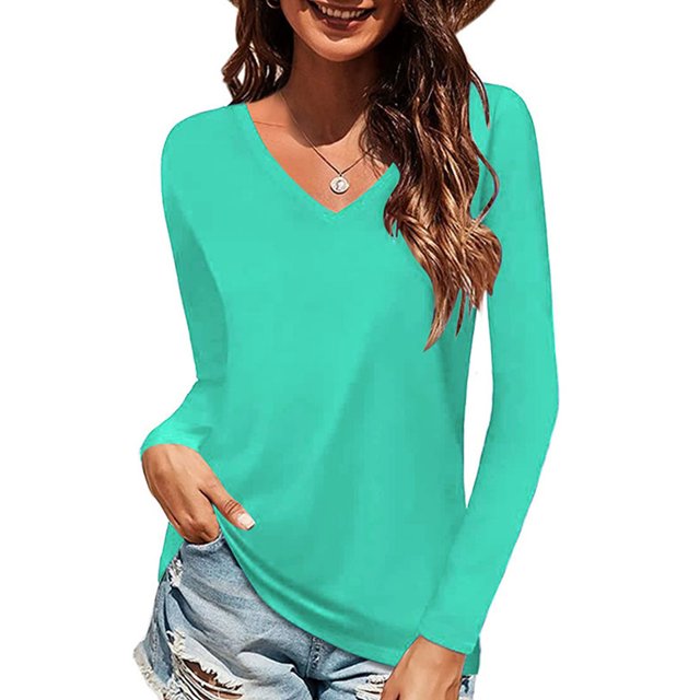 Bellella Women Basic Tops Baggy Solid Color Tee Sport Pullover Green L