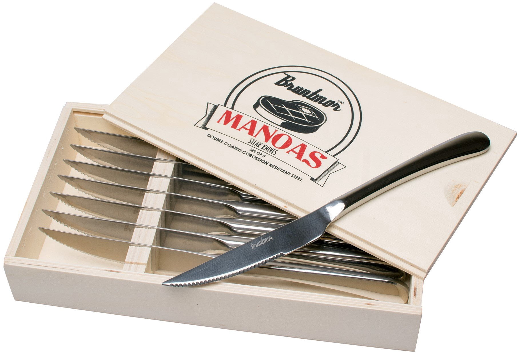 Bruntmor ALBA 8pc Steak Knife Set w/ Full Tang Blades, Gift Box